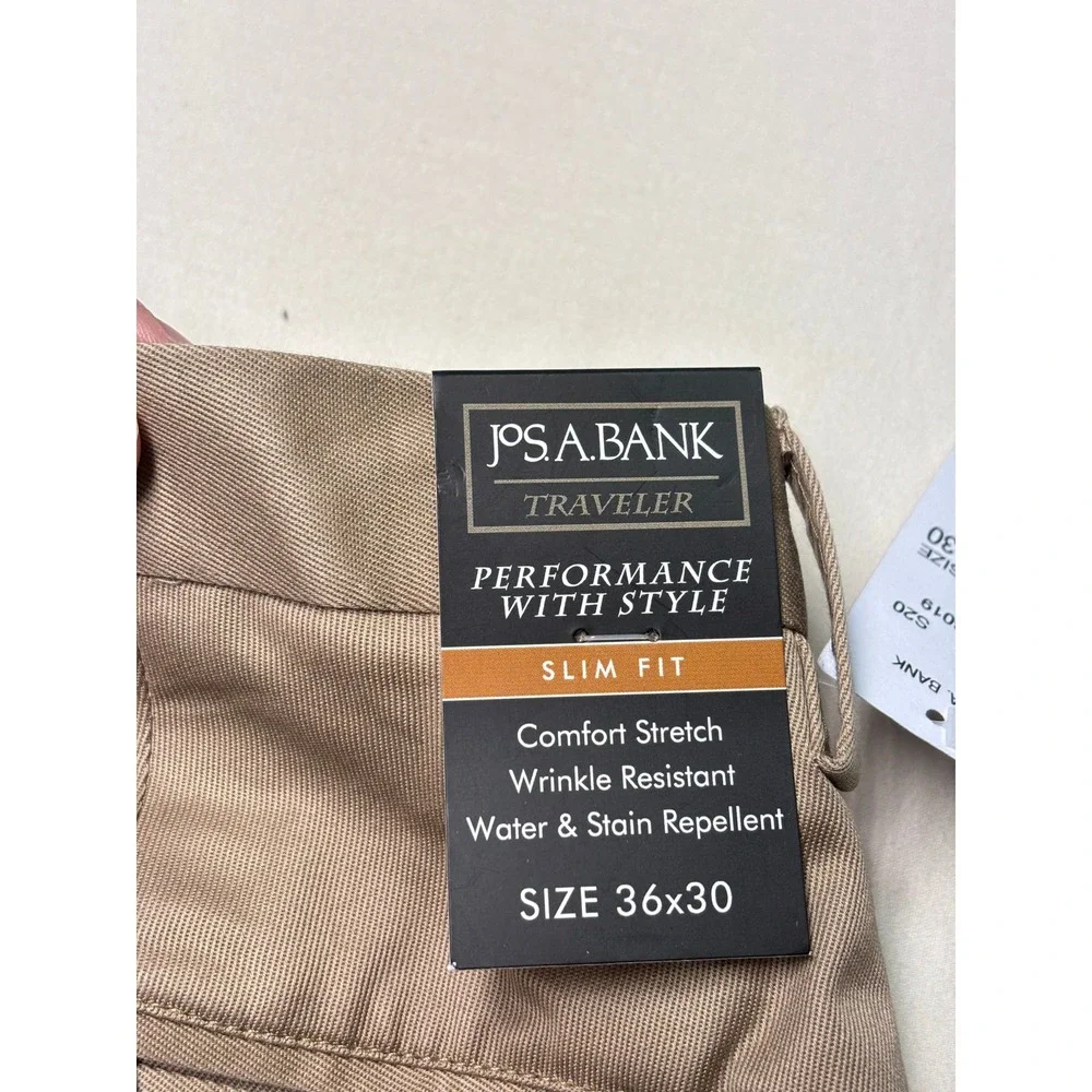 NWT Jos. A. Bank Traveler Slim Fit Khaki Chinos Tan Mens 36x30 J031390
